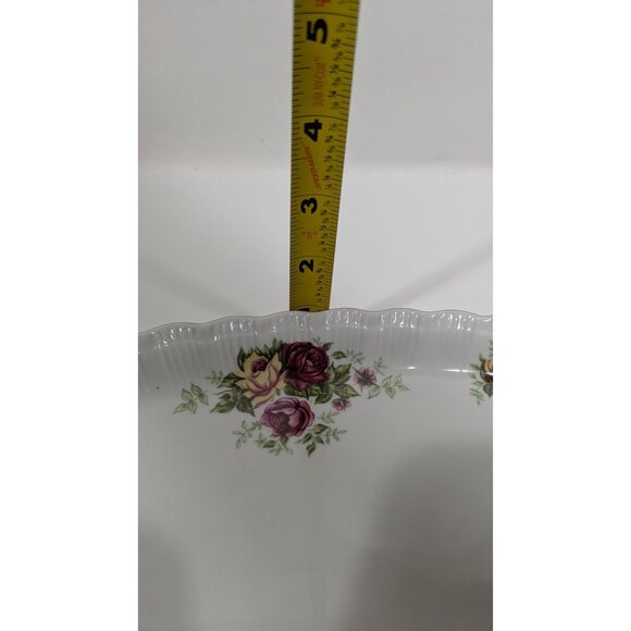 Crystal Clear Fine Porcelain Oval Platter With Rose Design & Gold Trim - Picture 5 of 12